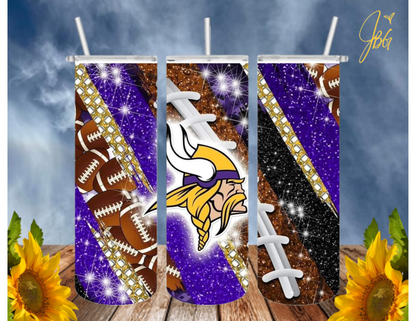 MINNESOTA VIKINGS NFL 20 Oz Tumbler with 1 Lid, 2 Straws and 1 Straw Cleaner. FREE SHIPPING. Stainless Steel. Sublimation Tumbler Cup.