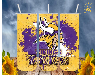 MINNESOTA VIKINGS NFL 20 Oz Tumbler with 1 Lid, 2 Straws and 1 Straw Cleaner. FREE SHIPPING. Stainless Steel. Sublimation Tumbler Cup.