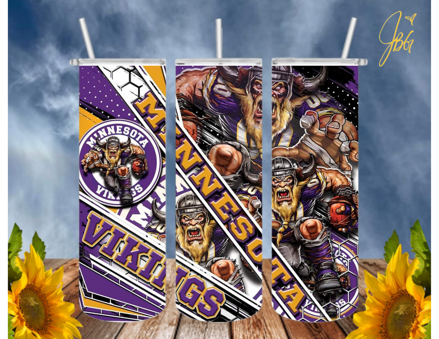 MINNESOTA VIKINGS NFL 20 Oz Tumbler with 1 Lid, 2 Straws and 1 Straw Cleaner. FREE SHIPPING. Stainless Steel. Sublimation Tumbler Cup.