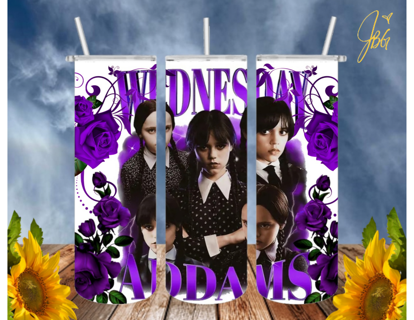 WEDNESDAY ADDAMS 20 Oz Tumbler with 1 Lid, 2 Straws and 1 Straw Cleaner. FREE SHIPPING. Stainless Steel. Sublimation Tumbler Cup.