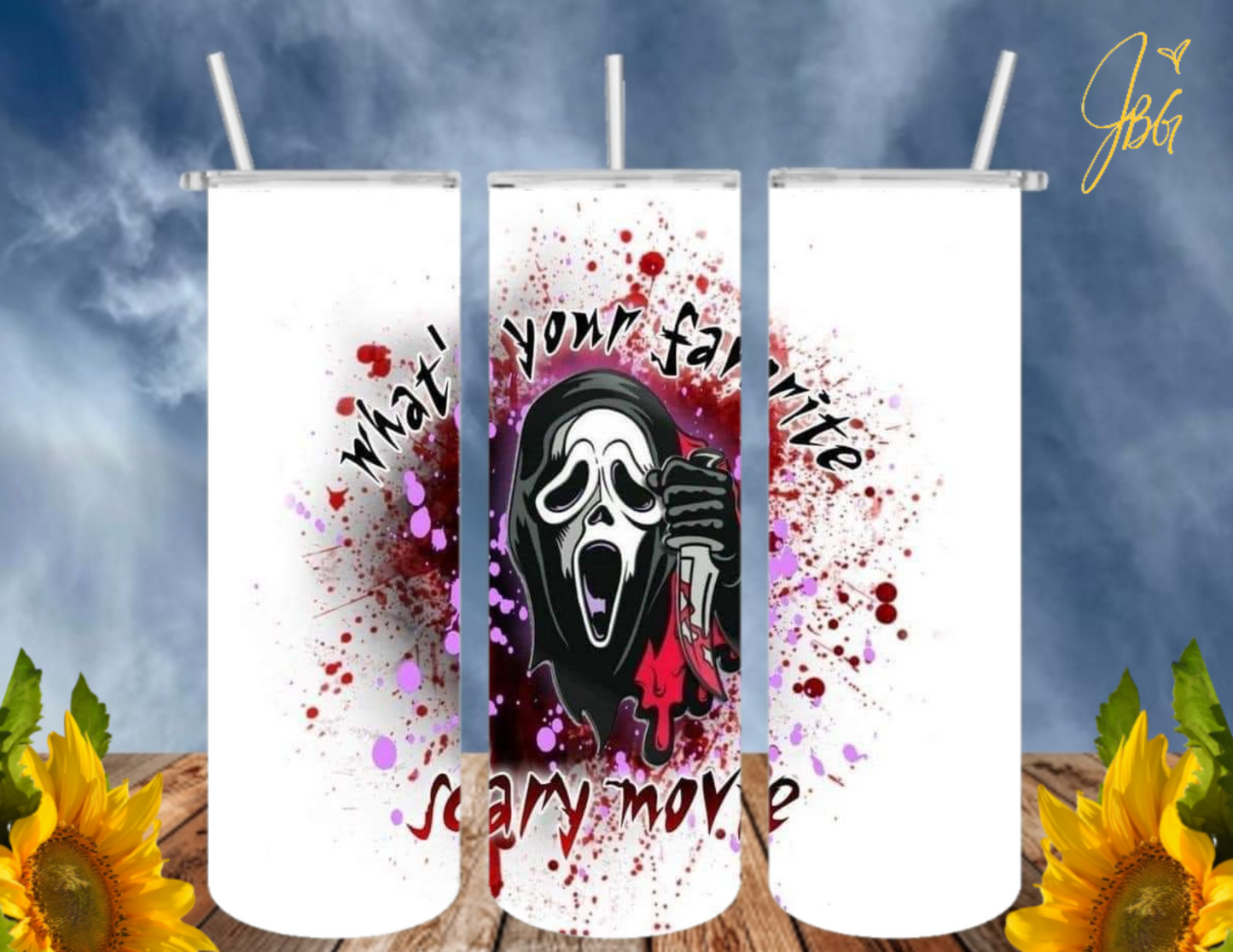 SCREAM GHOSTFACE 20 Oz Tumbler with 1 Lid, 2 Straws and 1 Straw Cleaner. FREE SHIPPING. Stainless Steel. Sublimation Tumbler Cup.