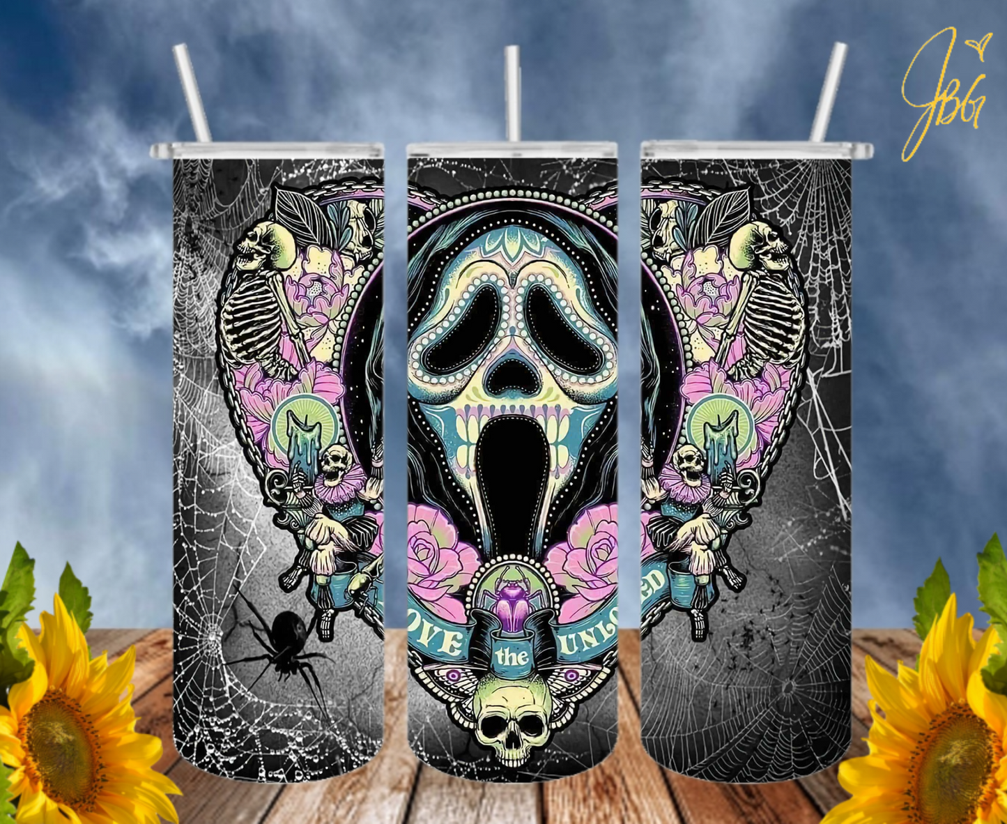 SCREAM GHOSTFACE 20 Oz Tumbler with 1 Lid, 2 Straws and 1 Straw Cleaner. FREE SHIPPING. Stainless Steel. Sublimation Tumbler Cup.