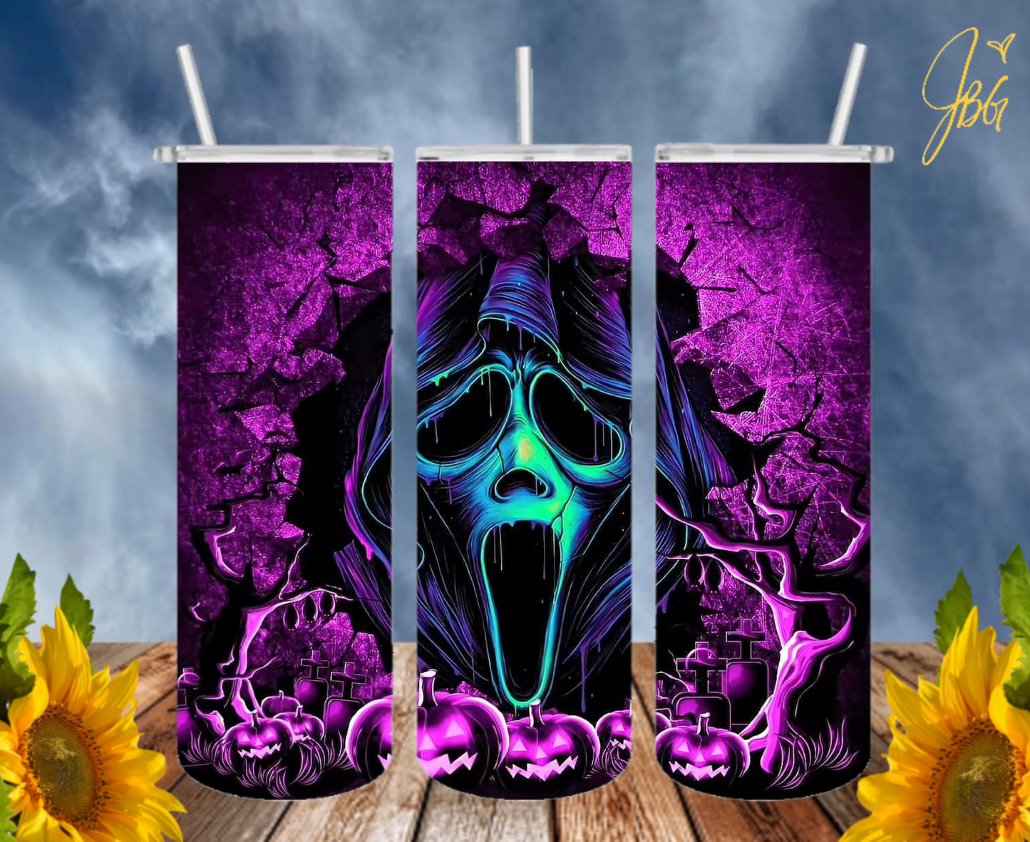 SCREAM GHOSTFACE 20 Oz Tumbler with 1 Lid, 2 Straws and 1 Straw Cleaner. FREE SHIPPING. Stainless Steel. Sublimation Tumbler Cup.