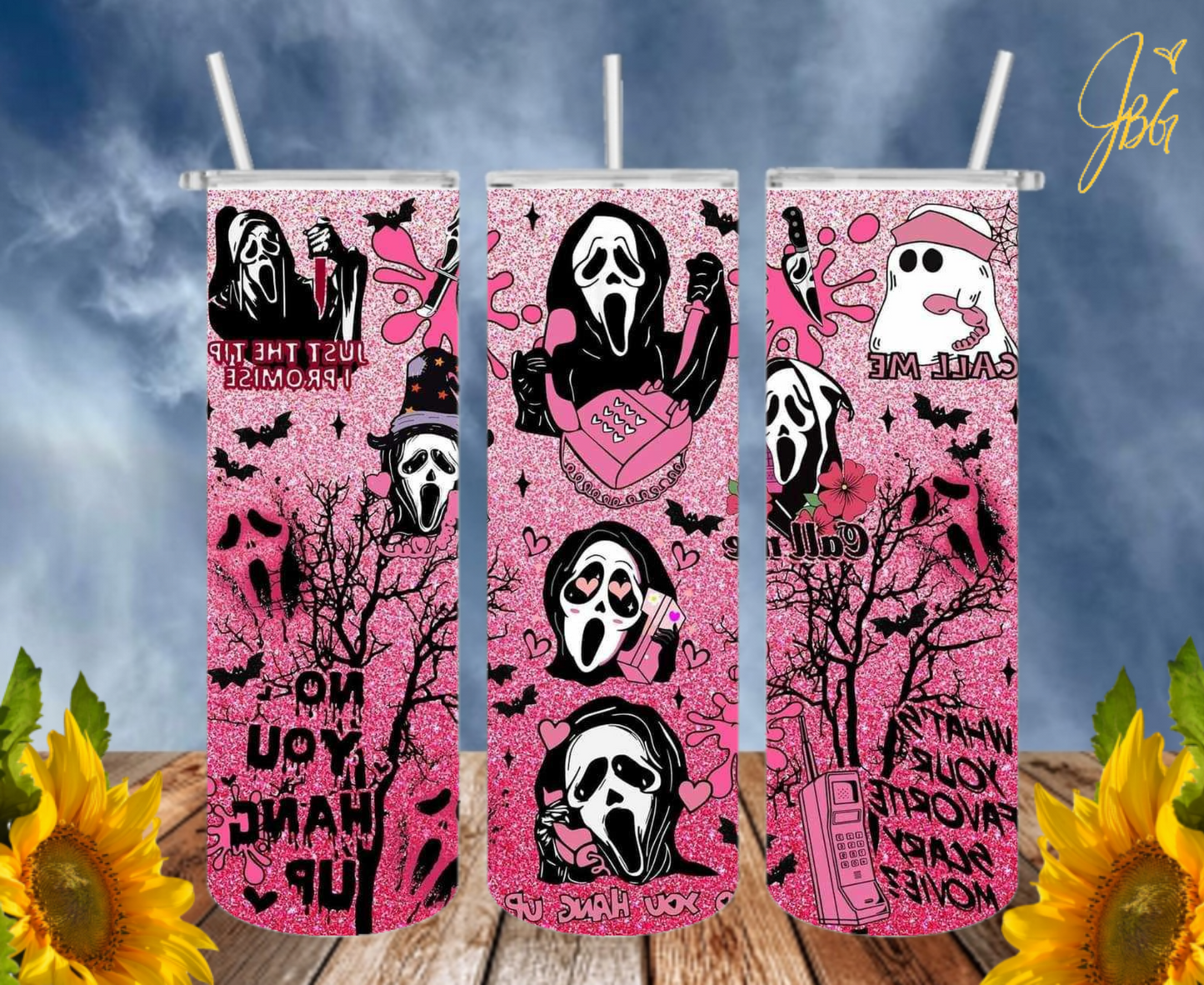 SCREAM GHOSTFACE 20 Oz Tumbler with 1 Lid, 2 Straws and 1 Straw Cleaner. FREE SHIPPING. Stainless Steel. Sublimation Tumbler Cup.