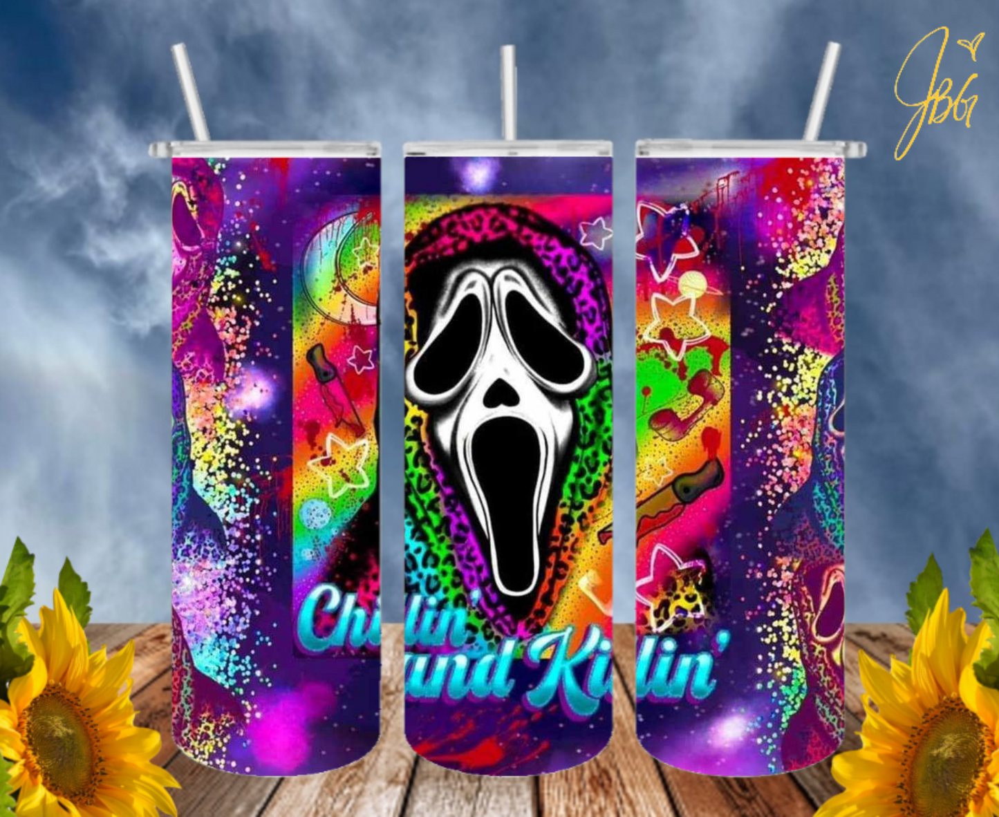 SCREAM GHOSTFACE 20 Oz Tumbler with 1 Lid, 2 Straws and 1 Straw Cleaner. FREE SHIPPING. Stainless Steel. Sublimation Tumbler Cup.