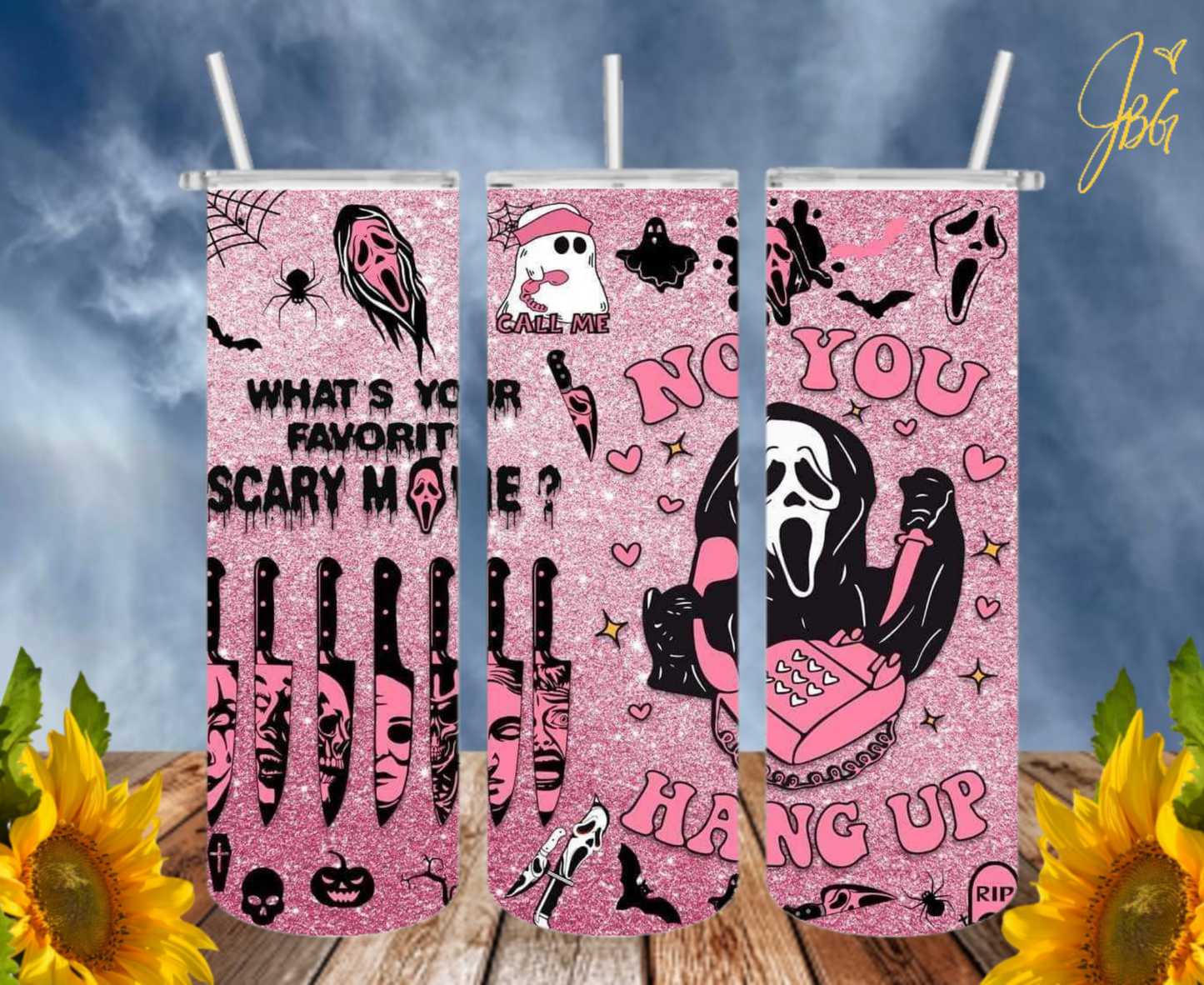 SCREAM GHOSTFACE 20 Oz Tumbler with 1 Lid, 2 Straws and 1 Straw Cleaner. FREE SHIPPING. Stainless Steel. Sublimation Tumbler Cup.