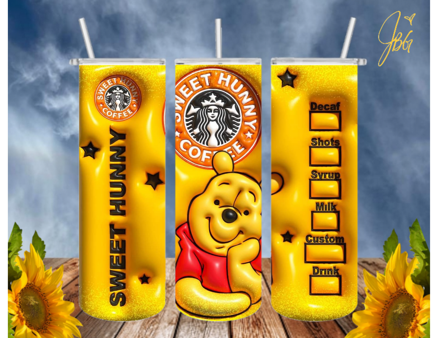 WINNIE THE POOH 20 Oz Tumbler with 1 Lid, 2 Straws and 1 Straw Cleaner. FREE SHIPPING. Stainless Steel. Sublimation Tumbler Cup.