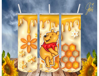 WINNIE THE POOH 20 Oz Tumbler with 1 Lid, 2 Straws and 1 Straw Cleaner. FREE SHIPPING. Stainless Steel. Sublimation Tumbler Cup.