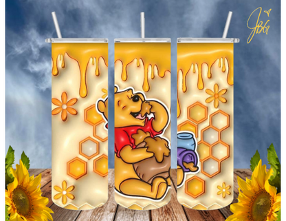 WINNIE THE POOH 20 Oz Tumbler with 1 Lid, 2 Straws and 1 Straw Cleaner. FREE SHIPPING. Stainless Steel. Sublimation Tumbler Cup.