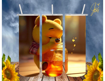 WINNIE THE POOH 20 Oz Tumbler with 1 Lid, 2 Straws and 1 Straw Cleaner. FREE SHIPPING. Stainless Steel. Sublimation Tumbler Cup.