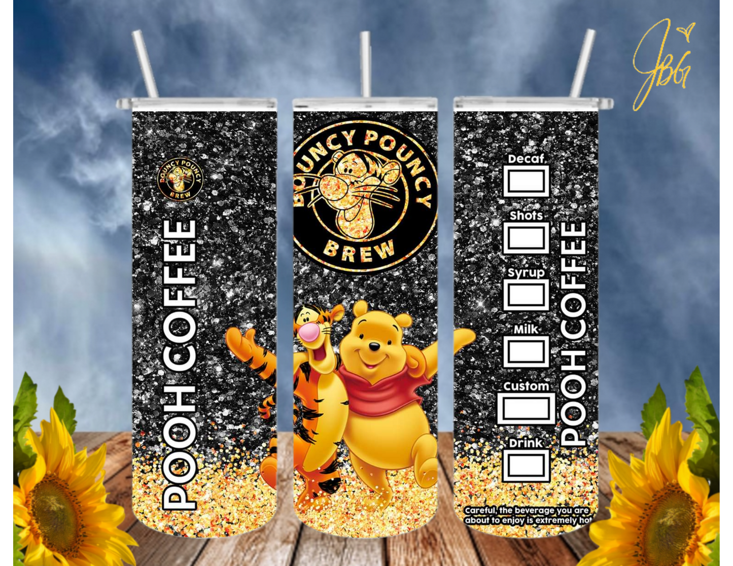 WINNIE THE POOH 20 Oz Tumbler with 1 Lid, 2 Straws and 1 Straw Cleaner. FREE SHIPPING. Stainless Steel. Sublimation Tumbler Cup.