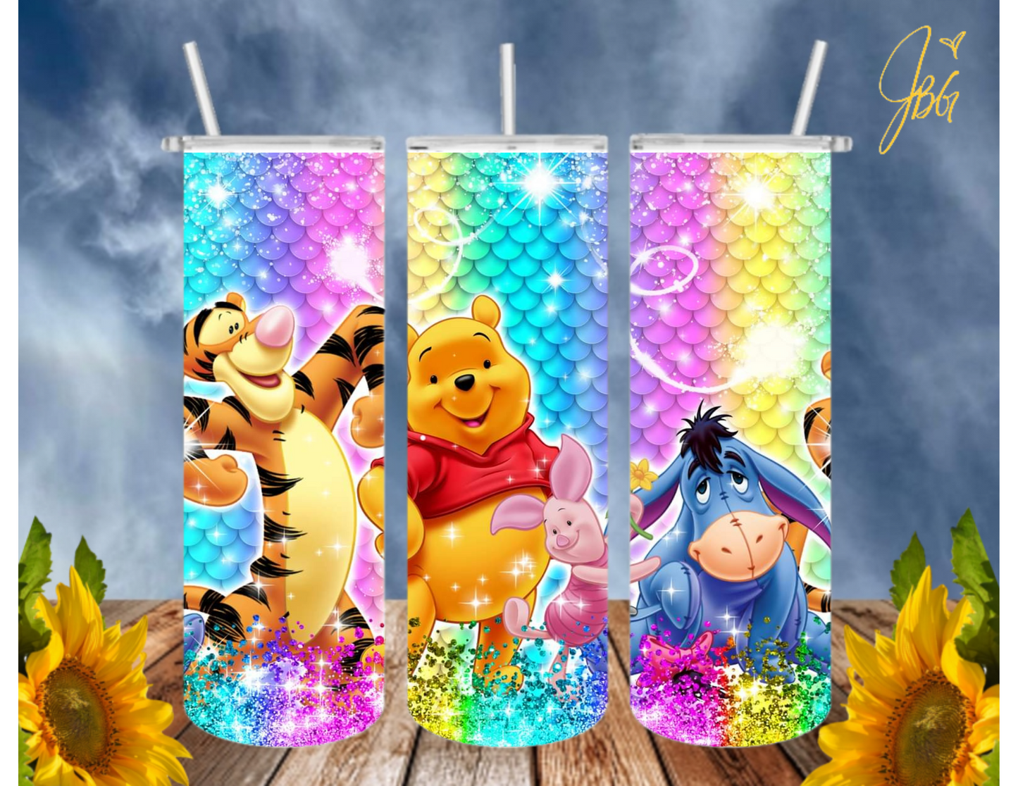 WINNIE THE POOH 20 Oz Tumbler with 1 Lid, 2 Straws and 1 Straw Cleaner. FREE SHIPPING. Stainless Steel. Sublimation Tumbler Cup.