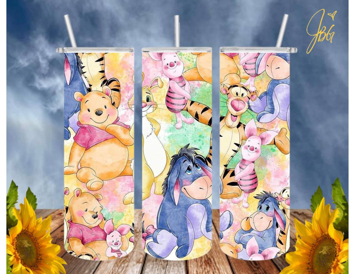 WINNIE THE POOH 20 Oz Tumbler with 1 Lid, 2 Straws and 1 Straw Cleaner. FREE SHIPPING. Stainless Steel. Sublimation Tumbler Cup.