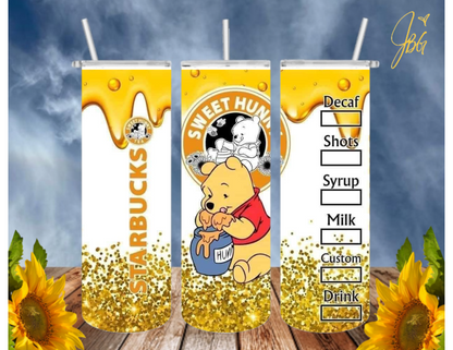 WINNIE THE POOH 20 Oz Tumbler with 1 Lid, 2 Straws and 1 Straw Cleaner. FREE SHIPPING. Stainless Steel. Sublimation Tumbler Cup.