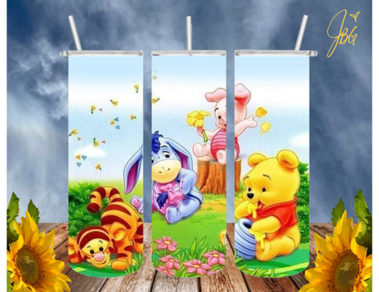 WINNIE THE POOH 20 Oz Tumbler with 1 Lid, 2 Straws and 1 Straw Cleaner. FREE SHIPPING. Stainless Steel. Sublimation Tumbler Cup.