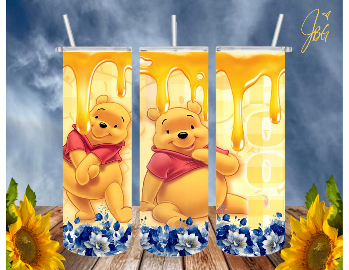 WINNIE THE POOH 20 Oz Tumbler with 1 Lid, 2 Straws and 1 Straw Cleaner. FREE SHIPPING. Stainless Steel. Sublimation Tumbler Cup.