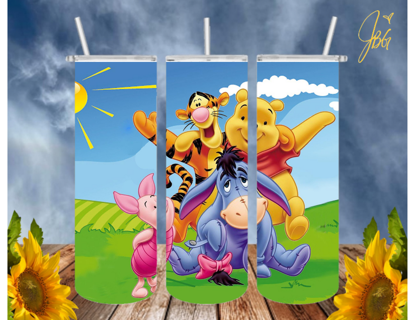 WINNIE THE POOH 20 Oz Tumbler with 1 Lid, 2 Straws and 1 Straw Cleaner. FREE SHIPPING. Stainless Steel. Sublimation Tumbler Cup.