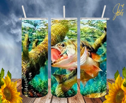 FISHING & HUNTING 20oz Tumbler with 1 Lid, 2 Straws and 1 Straw Cleaner. FREE SHIPPING. Stainless Steel. Sublimation Tumbler Cup.