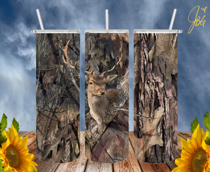 FISHING & HUNTING 20oz Tumbler with 1 Lid, 2 Straws and 1 Straw Cleaner. FREE SHIPPING. Stainless Steel. Sublimation Tumbler Cup.