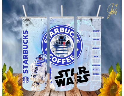 STARWARS 20 Oz Tumbler with 1 Lid, 2 Straws and 1 Straw Cleaner. FREE SHIPPING. Stainless Steel. Sublimation Tumbler Cup.