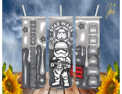 STARWARS 20 Oz Tumbler with 1 Lid, 2 Straws and 1 Straw Cleaner. FREE SHIPPING. Stainless Steel. Sublimation Tumbler Cup.