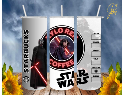 STARWARS 20 Oz Tumbler with 1 Lid, 2 Straws and 1 Straw Cleaner. FREE SHIPPING. Stainless Steel. Sublimation Tumbler Cup.