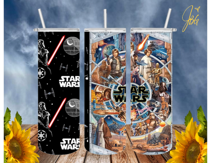 STARWARS 20 Oz Tumbler with 1 Lid, 2 Straws and 1 Straw Cleaner. FREE SHIPPING. Stainless Steel. Sublimation Tumbler Cup.