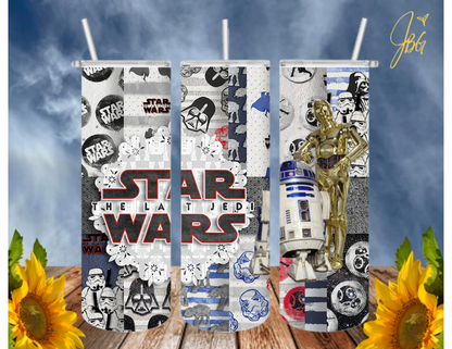 STARWARS 20 Oz Tumbler with 1 Lid, 2 Straws and 1 Straw Cleaner. FREE SHIPPING. Stainless Steel. Sublimation Tumbler Cup.