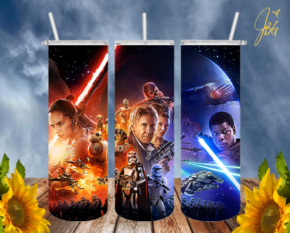 STARWARS 20 Oz Tumbler with 1 Lid, 2 Straws and 1 Straw Cleaner. FREE SHIPPING. Stainless Steel. Sublimation Tumbler Cup.