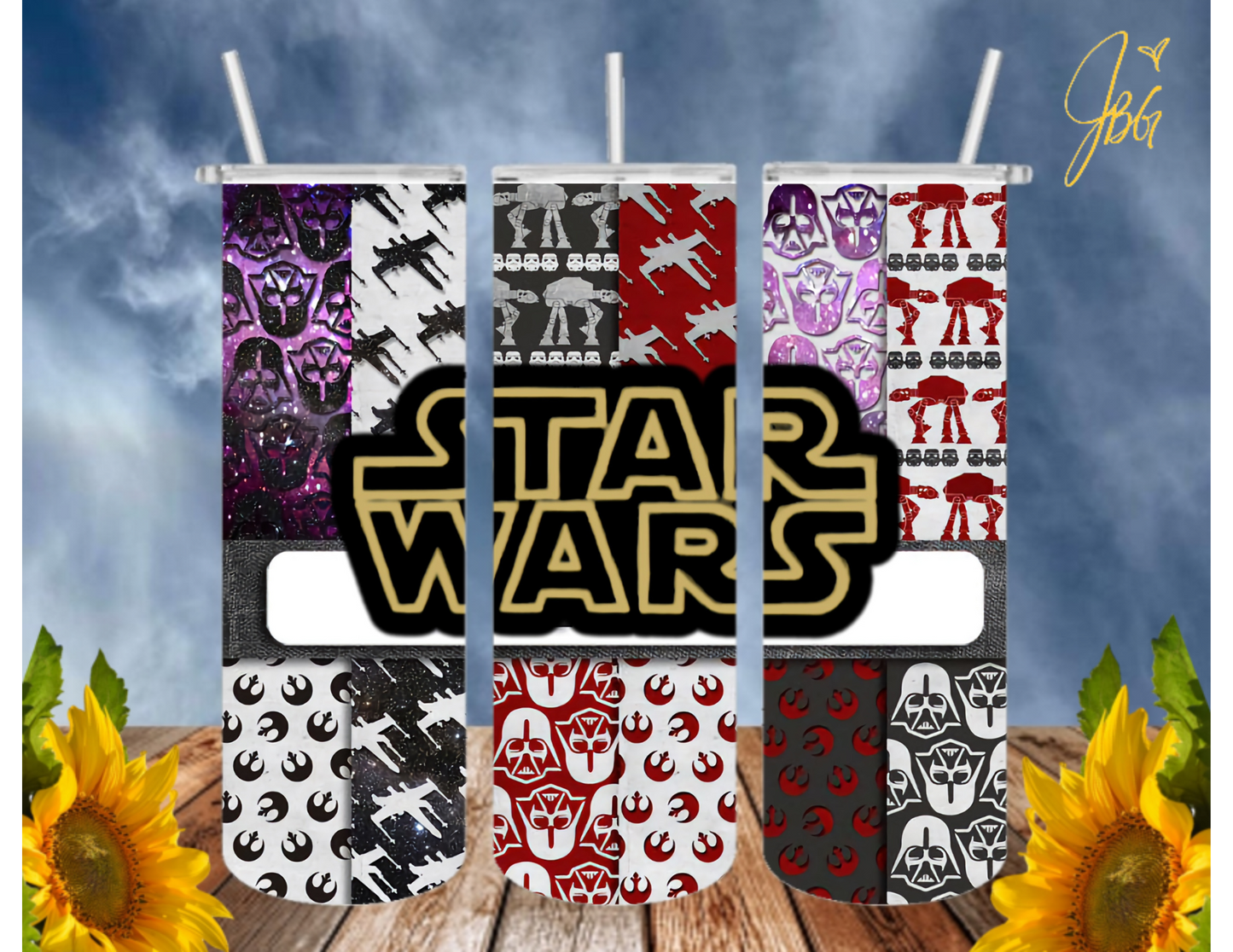 STARWARS 20 Oz Tumbler with 1 Lid, 2 Straws and 1 Straw Cleaner. FREE SHIPPING. Stainless Steel. Sublimation Tumbler Cup.