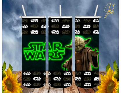 STARWARS 20 Oz Tumbler with 1 Lid, 2 Straws and 1 Straw Cleaner. FREE SHIPPING. Stainless Steel. Sublimation Tumbler Cup.