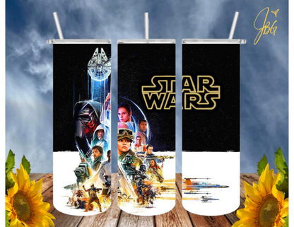 STARWARS 20 Oz Tumbler with 1 Lid, 2 Straws and 1 Straw Cleaner. FREE SHIPPING. Stainless Steel. Sublimation Tumbler Cup.