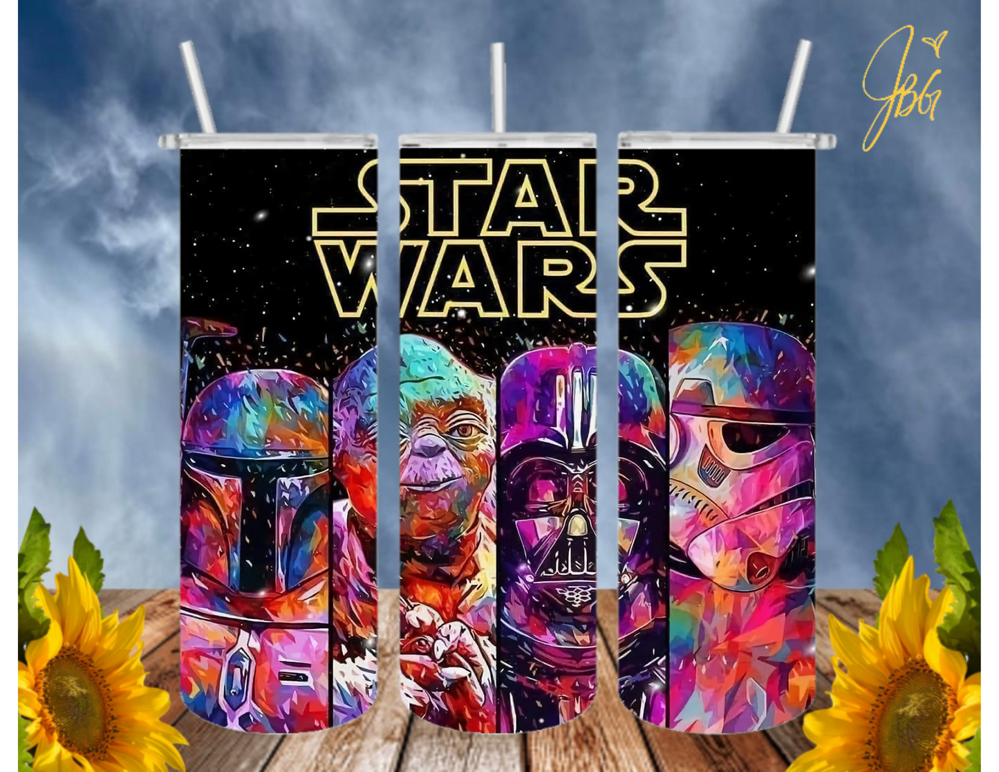 STARWARS 20 Oz Tumbler with 1 Lid, 2 Straws and 1 Straw Cleaner. FREE SHIPPING. Stainless Steel. Sublimation Tumbler Cup.