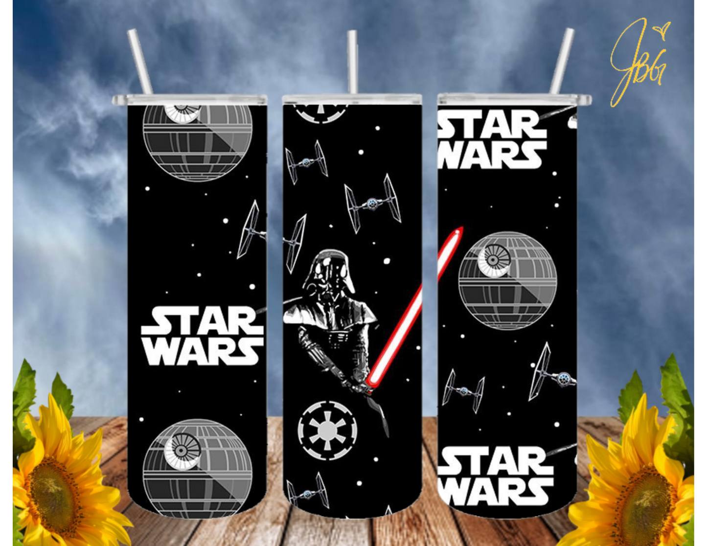 STARWARS 20 Oz Tumbler with 1 Lid, 2 Straws and 1 Straw Cleaner. FREE SHIPPING. Stainless Steel. Sublimation Tumbler Cup.