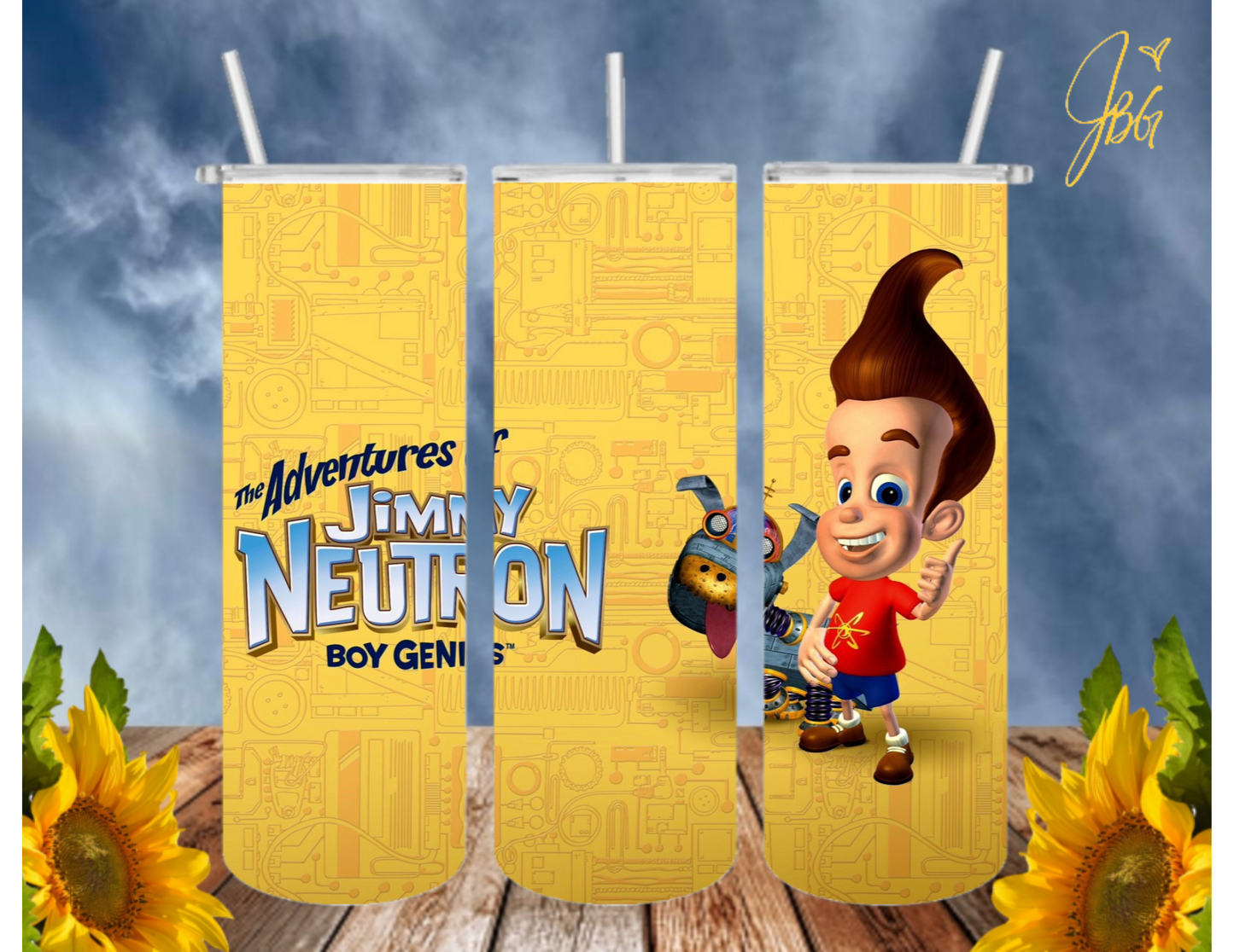 JIMMY NEUTRON 20 Oz Tumbler with 1 Lid, 2 Straws and 1 Straw Cleaner. FREE SHIPPING. Stainless Steel. Sublimation Tumbler Cup.