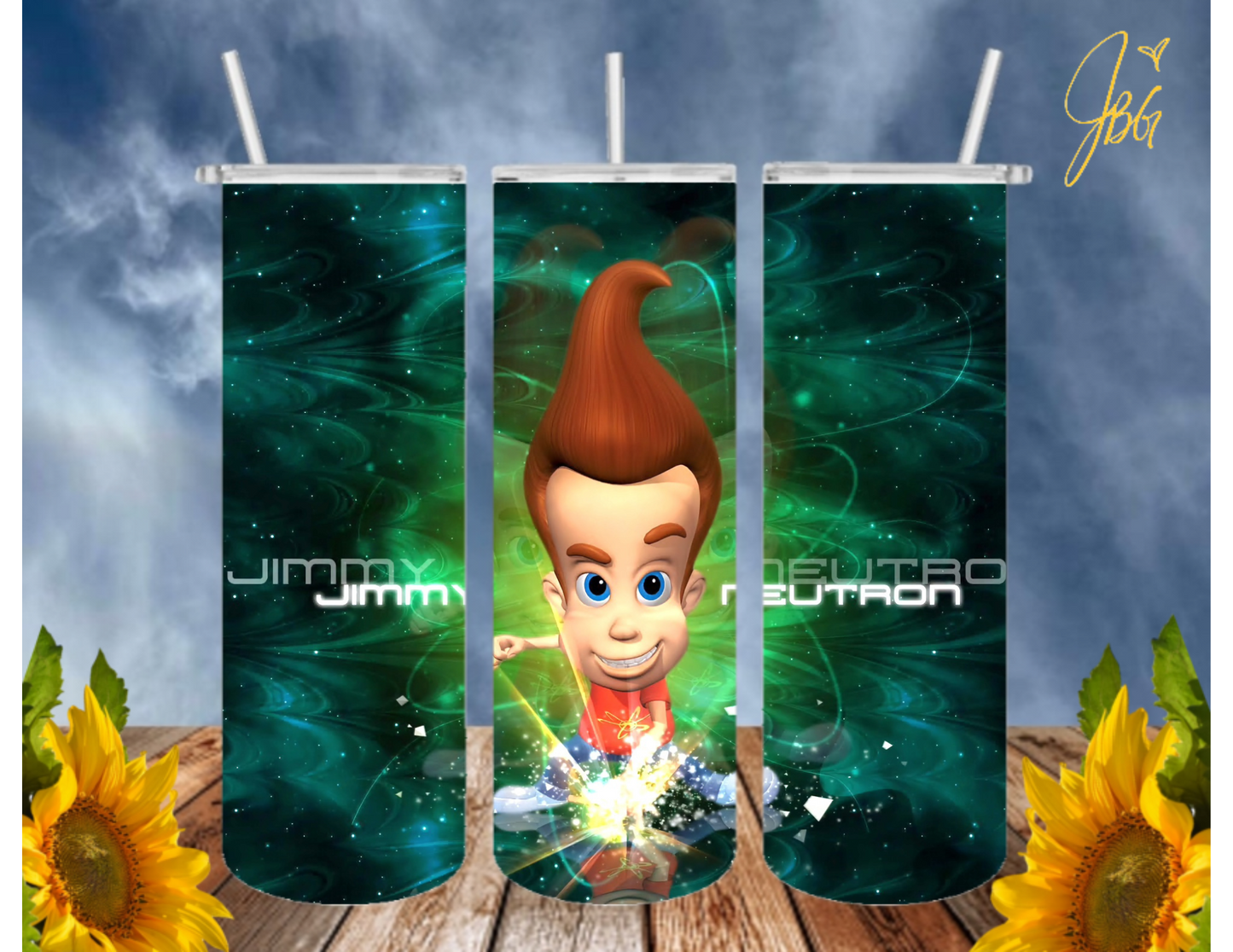 JIMMY NEUTRON 20 Oz Tumbler with 1 Lid, 2 Straws and 1 Straw Cleaner. FREE SHIPPING. Stainless Steel. Sublimation Tumbler Cup.