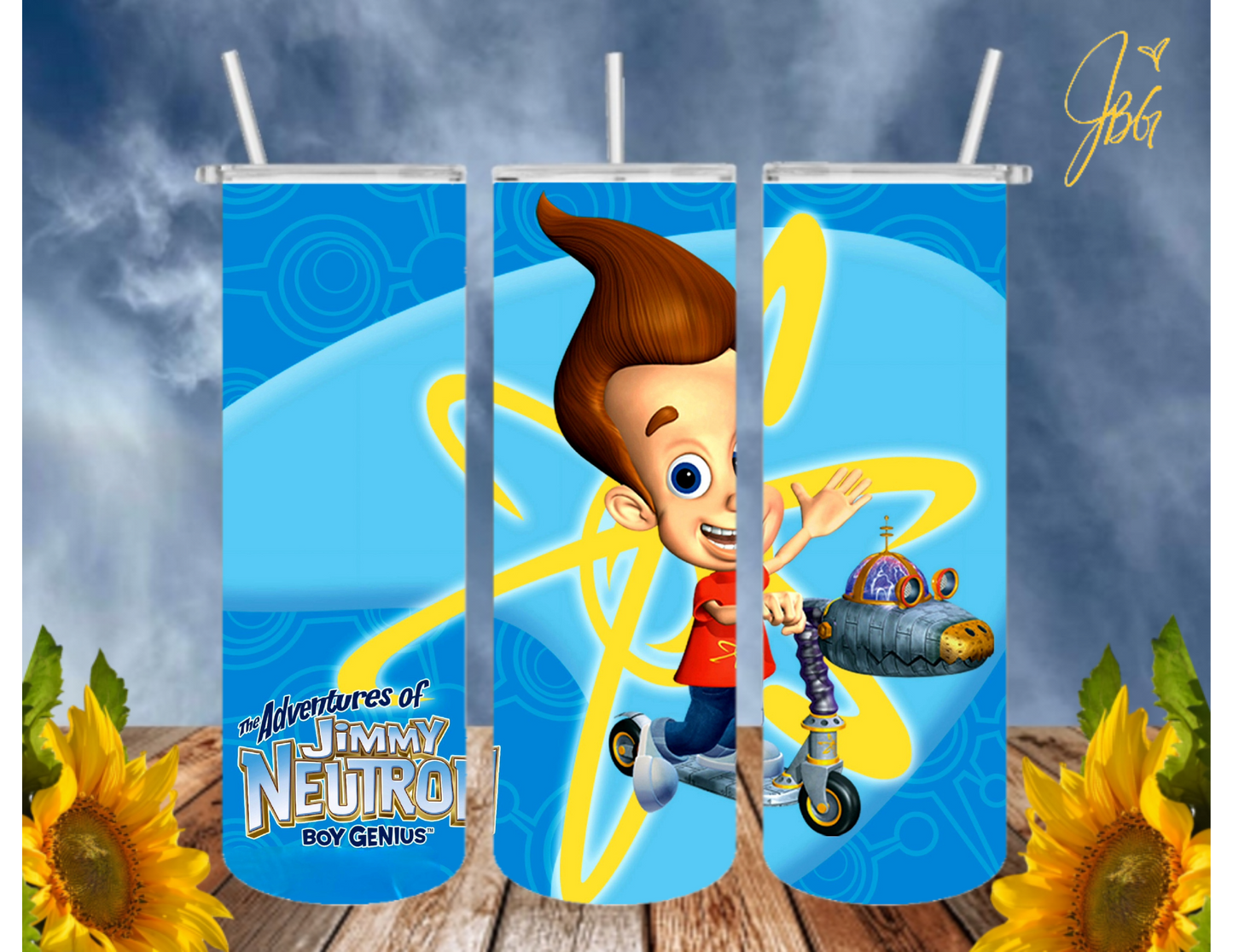 JIMMY NEUTRON 20 Oz Tumbler with 1 Lid, 2 Straws and 1 Straw Cleaner. FREE SHIPPING. Stainless Steel. Sublimation Tumbler Cup.