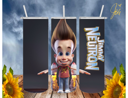 JIMMY NEUTRON 20 Oz Tumbler with 1 Lid, 2 Straws and 1 Straw Cleaner. FREE SHIPPING. Stainless Steel. Sublimation Tumbler Cup.