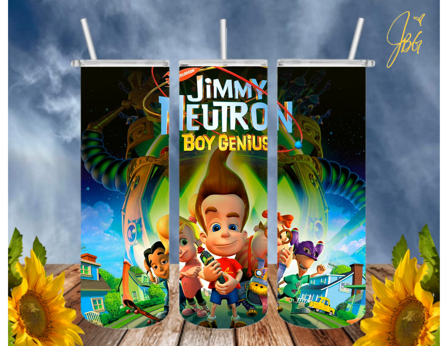 JIMMY NEUTRON 20 Oz Tumbler with 1 Lid, 2 Straws and 1 Straw Cleaner. FREE SHIPPING. Stainless Steel. Sublimation Tumbler Cup.