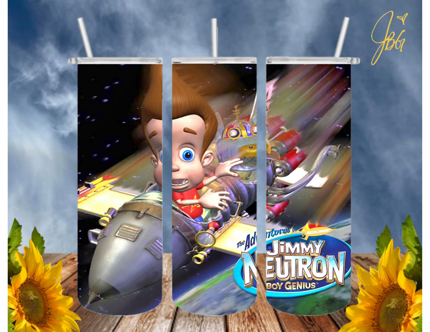 JIMMY NEUTRON 20 Oz Tumbler with 1 Lid, 2 Straws and 1 Straw Cleaner. FREE SHIPPING. Stainless Steel. Sublimation Tumbler Cup.