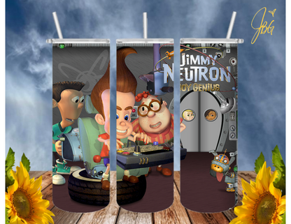 JIMMY NEUTRON 20 Oz Tumbler with 1 Lid, 2 Straws and 1 Straw Cleaner. FREE SHIPPING. Stainless Steel. Sublimation Tumbler Cup.