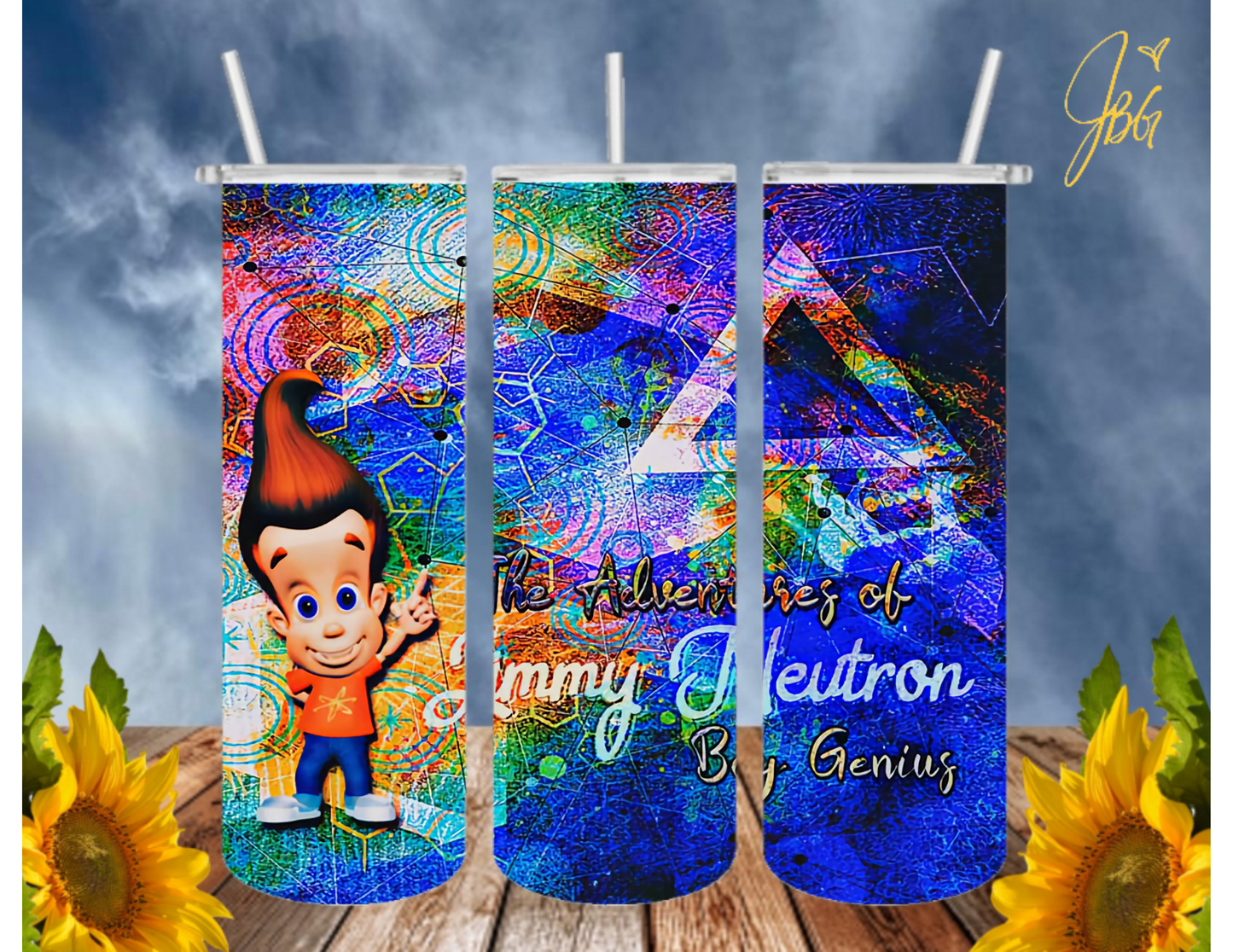 JIMMY NEUTRON 20 Oz Tumbler with 1 Lid, 2 Straws and 1 Straw Cleaner. FREE SHIPPING. Stainless Steel. Sublimation Tumbler Cup.