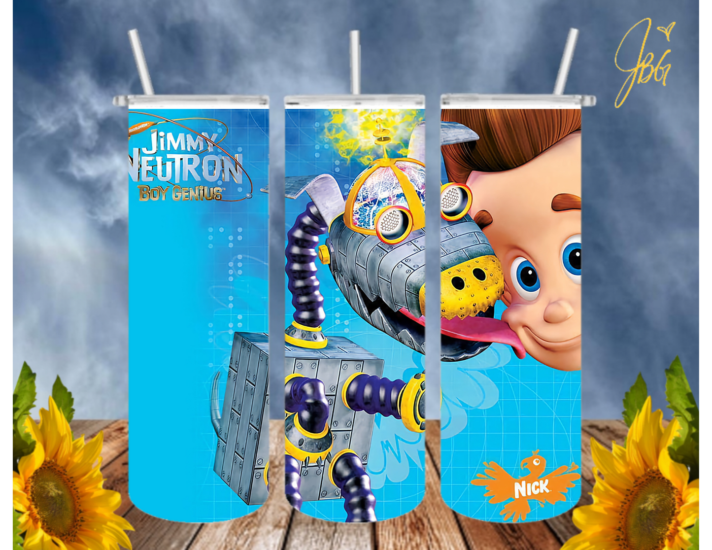 JIMMY NEUTRON 20 Oz Tumbler with 1 Lid, 2 Straws and 1 Straw Cleaner. FREE SHIPPING. Stainless Steel. Sublimation Tumbler Cup.