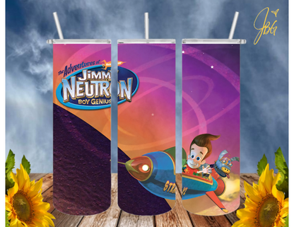 JIMMY NEUTRON 20 Oz Tumbler with 1 Lid, 2 Straws and 1 Straw Cleaner. FREE SHIPPING. Stainless Steel. Sublimation Tumbler Cup.