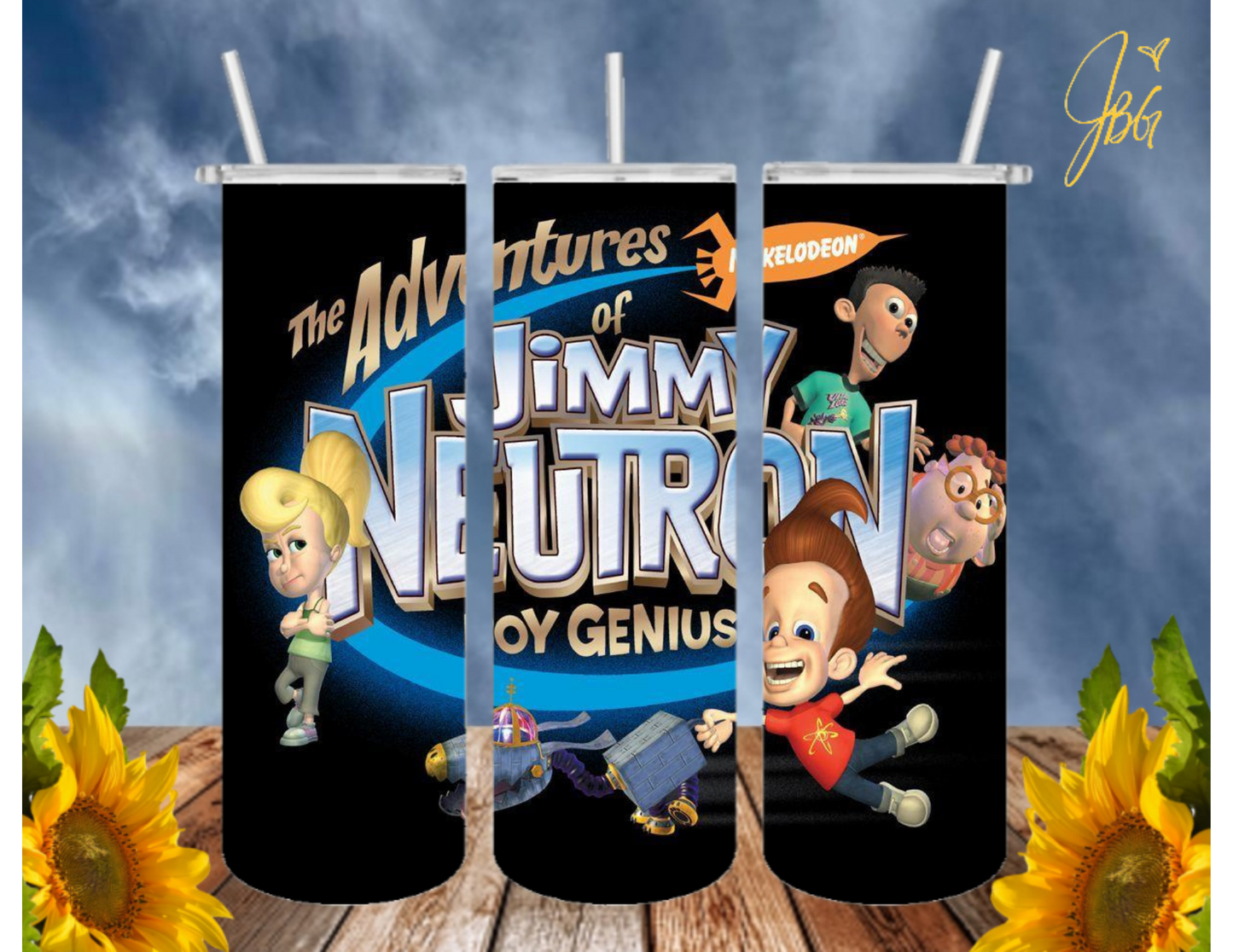 JIMMY NEUTRON 20 Oz Tumbler with 1 Lid, 2 Straws and 1 Straw Cleaner. FREE SHIPPING. Stainless Steel. Sublimation Tumbler Cup.