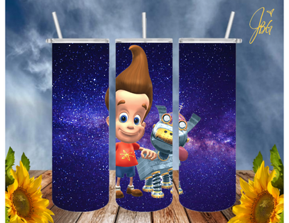 JIMMY NEUTRON 20 Oz Tumbler with 1 Lid, 2 Straws and 1 Straw Cleaner. FREE SHIPPING. Stainless Steel. Sublimation Tumbler Cup.