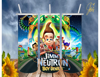 JIMMY NEUTRON 20 Oz Tumbler with 1 Lid, 2 Straws and 1 Straw Cleaner. FREE SHIPPING. Stainless Steel. Sublimation Tumbler Cup.