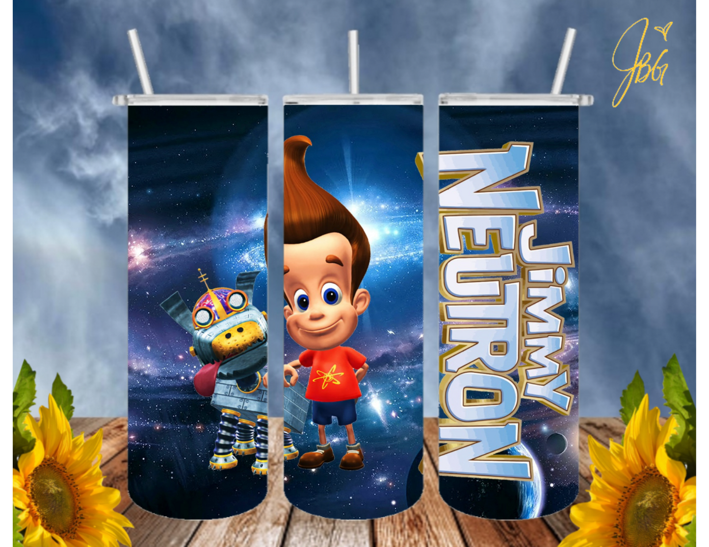 JIMMY NEUTRON 20 Oz Tumbler with 1 Lid, 2 Straws and 1 Straw Cleaner. FREE SHIPPING. Stainless Steel. Sublimation Tumbler Cup.