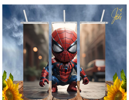 SPIDERMAN 20 Oz Tumbler with 1 Lid, 2 Straws and 1 Straw Cleaner. FREE SHIPPING. Stainless Steel. Sublimation Tumbler Cup.