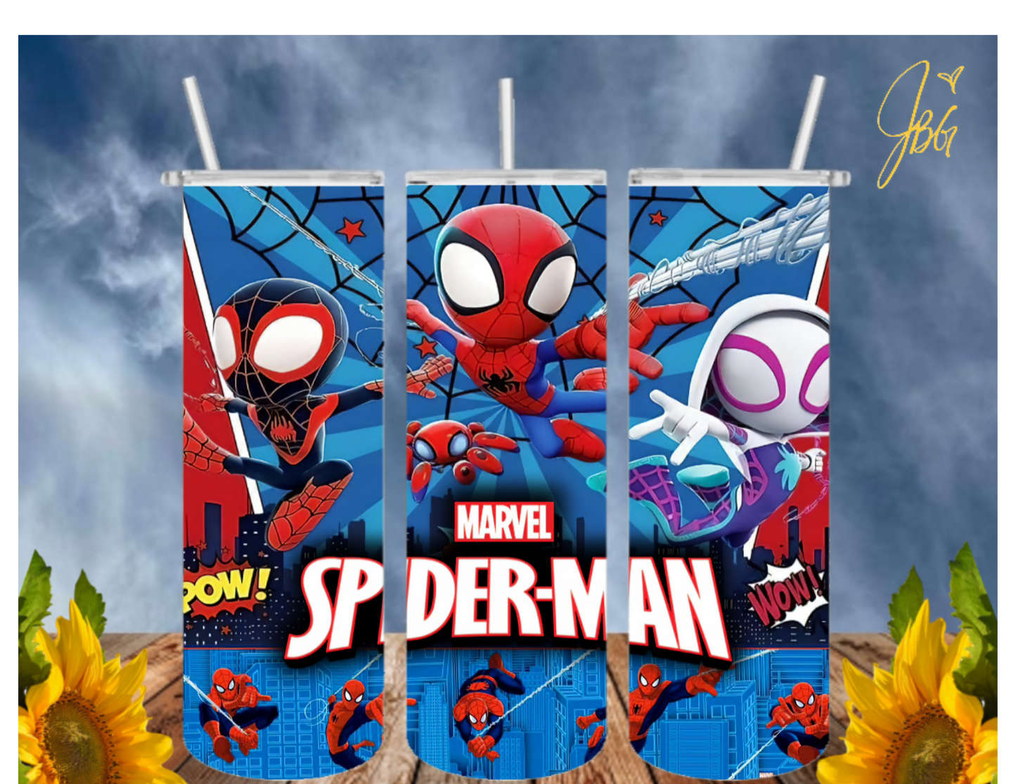 SPIDERMAN 20 Oz Tumbler with 1 Lid, 2 Straws and 1 Straw Cleaner. FREE SHIPPING. Stainless Steel. Sublimation Tumbler Cup.